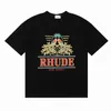 Rhude Мужская футболка высокого качества Tess Designer Повседневная мода с коротким рукавом Европа Америка Мужчины Женщины Футболки с круглым вырезом Размер США S-xl YNMG