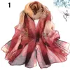 Halsdukar Dam Sidenscarf Sommar Lotus Solskyddsmedel Seaside Beh Handduk Damm Moonlight Tunt Garn Scarf Bläck Målning Blomma Plommon Bossom Girls J230703