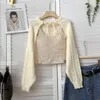 Maglioni da donna GkyocQ Vintage Maglione Lace-up Ragazze Camis Manica lunga Solido Moda coreana Cardigan Due pezzi 2023 Top donna