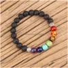 Kralen 8Mm Lavasteen Zeven Chakra Streng Armband Diy Aromatherapie Essentiële Olie Diffuser Armbanden Voor Vrouwen Mannen Yoga Boeddha Energ Dhzl8