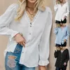 Women's T Shirts Solid Color V Neck Loose Wood Ear Edge Chiffon Cut Floral Casual Shirt Button Down For Women Work