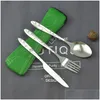 Flatware Sets Portable Set With Zipper Bag Outdoor Travel Cam Recyclable Cutlery Pouch Forks Spoon Knife Dinnerware Kit Drop Deliver Dhped