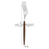 Dinnerware Sets Wood Handle Spoon Fork Stainless Steel Dessert Snack Forks Tea Spoons Steak Knife Lunch Tableware Dinnerware Kitchen Accessories x0703