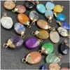 Charms Gold Plating Oval Shape Natural Stone Agate Crystal Turquoises Jades Opal Stones Pendant For Jewelry Making Earrings Necklace Dheqn