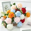 Fiori decorativi Ghirlande Fiore di peonia artificiale 3 teste Stelo lungo in plastica Seta Garden Party Bouquet da sposa Decorcoratio Dhunh