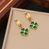 Earrings Necklace Emerald Four Leaf Clover Necklace Bracelet Stainless Steel Stud Earring Jewelry Set 230703