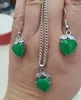 amour coeur vert malais jade 925 argent pendentif collier boucles d'oreilles ensemble 2 pièces ensemble de bijoux