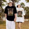 メンズTシャツの夏のトレンド漫画綿綿アメリカレトロヒップホップ半袖Tシャツ女性ゆるい丸い首の途中の長さニッチカップル衣装230703