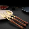 Dinnerware Sets Baltens Dinnerware Wooden Handle Cutlery Set Clamp Western Tableware Stainless Steel Knife Fork Tea Spoon Portable Silverware x0703