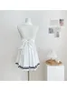 Casual Dresses Women Summer White Bow A-Line Dress Vintage Elegant Halter Neck For Girls Holiday Party Club Kawaii One Piece Frocks 2023