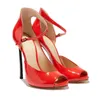 Chaussures habillées sandale pour femmes Peep Toe cuir verni talons fins dame boucle sangle haute sandales mode unique rouge pompes