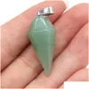 Charms Natural Stone Cone Pendum Pendant Green Blue Rose Quartz Healing Reiki Crystal Finding For Diy Necklaces Women Fashion Jewelr Dhlxb