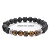 Kralen Vulkanische Steen Strand Armbanden Verwering Agaat Stenen Matte Yoga Set Boeddha Kralen Armband Mens Etnische Tiger Eye Womens Dro Dhj9A