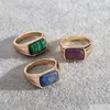 Solitaire Ring Natural Rec Stone Rings Lapis Lazi Amethyst Malachite Fashion Inner Dia 17Mm Gold Color Band Jewelry For Women Drop De Dherj