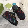 Damesmode Geborduurde Designer Pull On Slippers Meisjes Canvas Platform Wedge Sandalen Zwart T230703