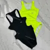 Womens Swimwear Fashion Letter Print Bikini Short Set One Piece Beach Party Sexy Waist Less Swimsuit Water Sports218S