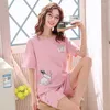 Women's Sleepwear Cartoon Kawaii Nightwear 2 Pieces Set Sleep Tops Shorts Pajamas Plus Size Home Suit Women Female Pijamas