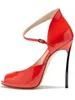 Chaussures habillées sandale pour femmes Peep Toe cuir verni talons fins dame boucle sangle haute sandales mode unique rouge pompes