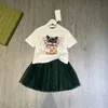 子供服セットデザイナー女の子 Tシャツベールスカートファッション高級ブランド服夏子供 tシャツドレス宝物綿 2 ピース高級 tシャツ Dhgate