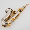 Haut de gamme SC-9937 Bb Soprano Elbow Saxophone Silver Body Gold Key Instrument à vent avec accessoires sax soprano