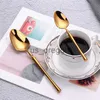 Servies Sets 5 stks Goud Servies Bestek Set 304 Roestvrij Staal Spiegel Vork Lepel Mes Kerstcadeau Dinnerware Set Lunch Diner Set x0703