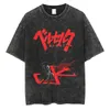 Men's T-Shirts Berserk T Shirt Men Anime Printed Vintage Washed Tshirt Guts Unisex Short Sleeve Tops 100% Cotton Hip Hop Streetwear 230701