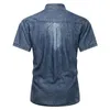 Men's Casual Shirts 2023 Summer Denim Shirt Men Short Sleeve Cotton Outdoor Cargo High Quality Streetwear Blouses Cowboy For Blue