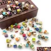 Charms 5X10Mm Natural Crystal Stone Cubic Square Green Blue Rose Quartzo Pingentes Gold Edge Trendy Para Colar Brincos Jóias Maki Dhqhm