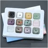 Stone 12Pcs Box Square Natural Healing Gemstones Incense Stick Base Holder Fragrant Plug Amethyst Clear Quartz Tray Drop Delivery Jew Dh7Cq