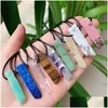 Подвесные ожерелья Продажа натуральный камень минерал IRREGAR Rec Quartz Pendum Amazonite Tiger Eye Lapsi Pink Crystal Drop Jewelry P Dhojx