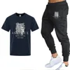 Men's Tracksuits Summer Fitness Jogging Tracksuit Fashion Print Short sleeved T shirt Trousers Suit Man Cotton Sport Kit Streetwear 230703