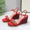 Grass woven wedge-shaped platform slope root sandals Women's ankle strap open toe pumps Leather flat shoes Luxury designer high heels factory footwear With box