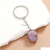 Keychains Lanyards Irregar Ellipse Crystal Opal Natural Stone Key Rings Square Gem Charms Healing Keyrings For Women Män Drop Deli Dh0yh