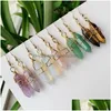 Charm Wire Wrap Charms Pedra Natural Brincos Gota Hexagonal Ametistas Lapis Quartzo Roxo Brinco de Cristal Rosa Chakra Pendum Delive Dhrhq