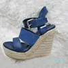 2023 Designer Wedge Platform Women High Heel Sandal Starboard Wedge Sandal Espadrilles Natural Perforated Calf Leather High Heels Lady Slides Outdoor Shoes