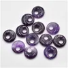 Charms 18mm Natural Stone Amethyst Crystals Gogo Donut Pendants Pärlor för smycken som tillverkar grossistdrop Leverans Fyndkomponenter DH4ZM