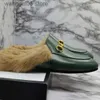 2020 Classic Fashion Women Genuine Flat Mules Men Leather Fur Metal Chain Shoes Loafers Outdoor Slippers 46 T230703
