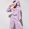 Vêtements de nuit pour femmes ample violet rayé pyjamas ensemble à manches longues rayonne soie maison costume luxe pantalon 2 pièces vêtements de nuit vêtements de nuit