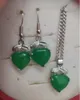 amour coeur vert malais jade 925 argent pendentif collier boucles d'oreilles ensemble 2 pièces ensemble de bijoux