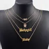 Pendant Necklaces 2023 Fashion Stainless Steel Letter Year Necklace for Women Bling Rhinestone Butterfly Tennis Chain Choker Jewelry Gift 230613