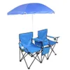 New Folding Chair w/Umbrella Table Cooler Fold Up Beach Camping Chair Blue