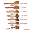 Spoons Teak Wood Tableware Spoon Colander Long Handle Wooden Non-Stick Special Cooking Spata Kitchen Tool Utensils Kitchenware Gift Dhpg4