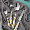 Geschirr-Sets, kreatives Obstmuster, Messer, Gabel, Löffel mit Keramikgriff, Geschirr, niedliches Steakmesser, Gabel, Kaffeelöffel, Besteck-Set x0703