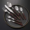 Dinnerware Sets Upscale Frosted Cutlery with wooden Handles Stainless Steel Dinnerware Western Tableware Knife Fork Tea Spoon Silverware x0703