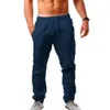 男性のズボン8色4シーズンファッショントレンド通気性と快適なリネンの男性Sカジュアルパンツストレッチウエスト衣類230701
