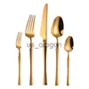 Conjuntos de louça 5 pçs conjunto de talheres de mesa de ouro 304 espelho de aço inoxidável garfo colher faca presente de natal louça conjunto almoço jantar conjunto x0703