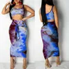 Robe deux pièces sans manches Crop Tops Costume Plage Moulante Robe d'été Plus SizeWomen Ensembles Été Dames Boho Imprimer Maxi Jupes 230630