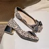 Klänning Skor Klänning Skor Dam Högklackat Skor Dam Bowknot Loafers Chunky Heels Leopard Pumps OL Casual Läder Casual Shoes Plus Size 35-43 Z230703