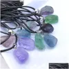 Pendentif Colliers À La Mode Naturel Fluorite Cristal Druzy Énergie Guérison Pierre Collier Corde Femmes Bijoux Usine En Gros Drop Deli Dho4C