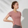 Lu 2023 printemps nouveau côté fente yoga à manches courtes femme peau sans couture haut de sport couture vêtements de fitness